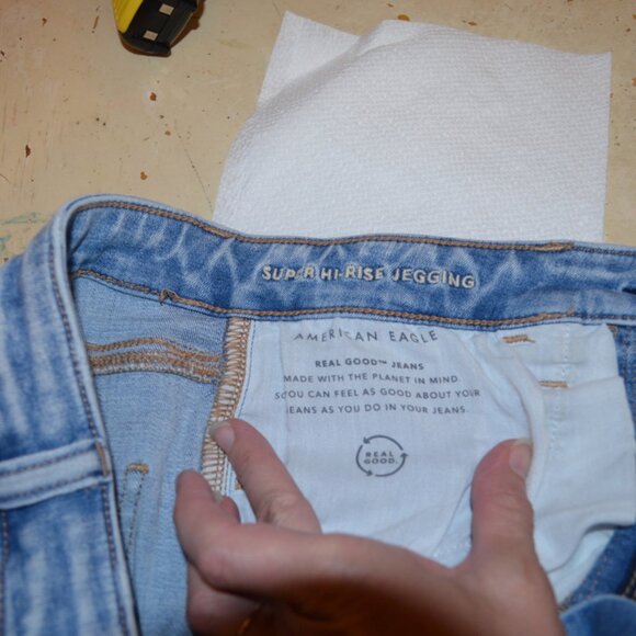 AMERICAN EAGLE NE(X)T LEVEL STRETCH Blue Cotton-Poly Ripped Hi-Rise Jeggins 8 - Picture 5 of 8